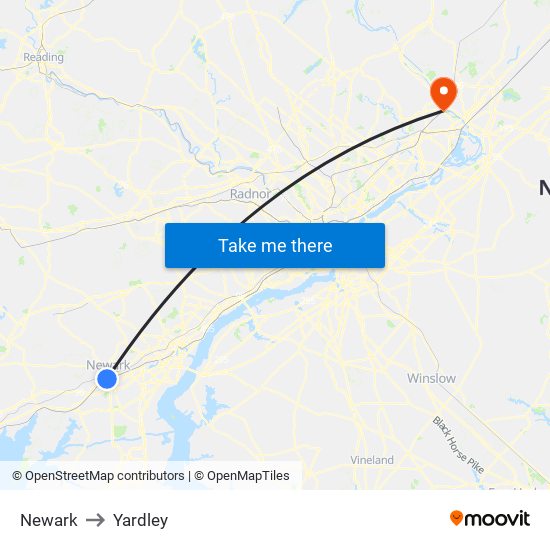 Newark to Yardley map