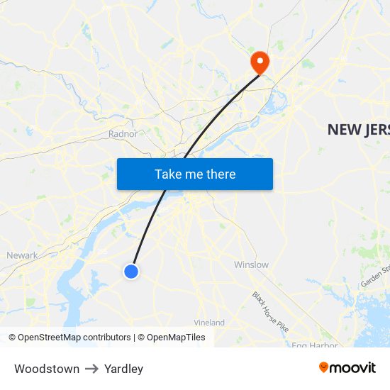 Woodstown to Yardley map