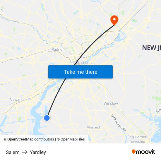Salem to Yardley map