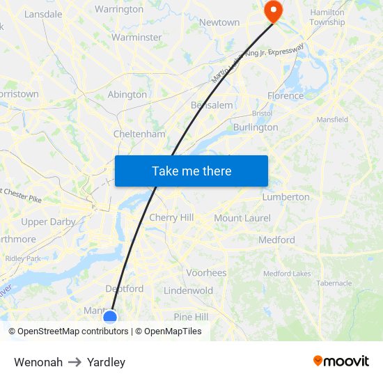 Wenonah to Yardley map