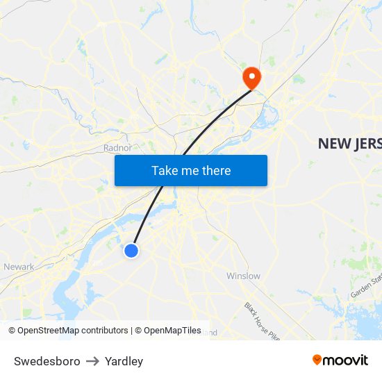Swedesboro to Yardley map
