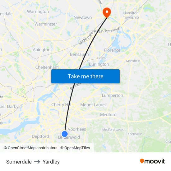 Somerdale to Yardley map