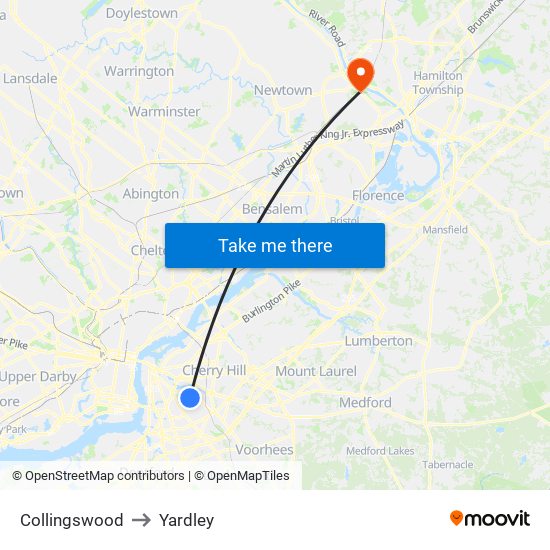 Collingswood to Yardley map