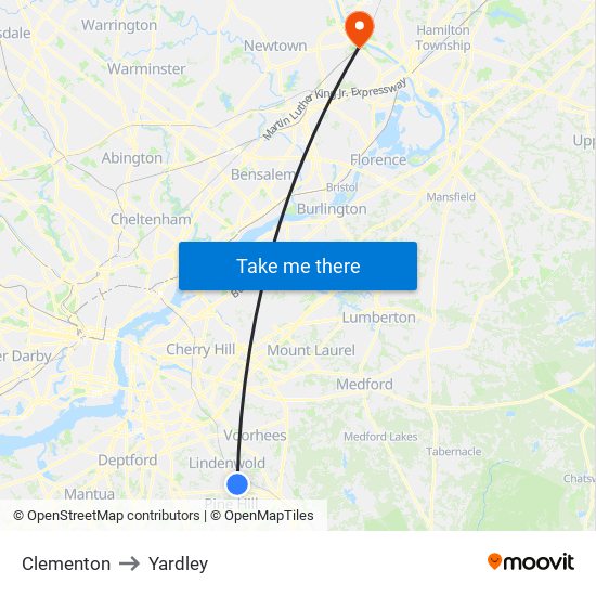 Clementon to Yardley map