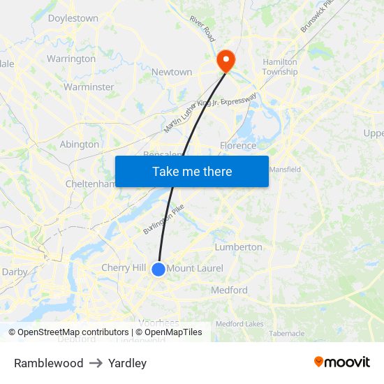 Ramblewood to Yardley map