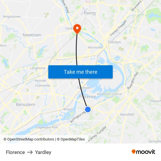 Florence to Yardley map