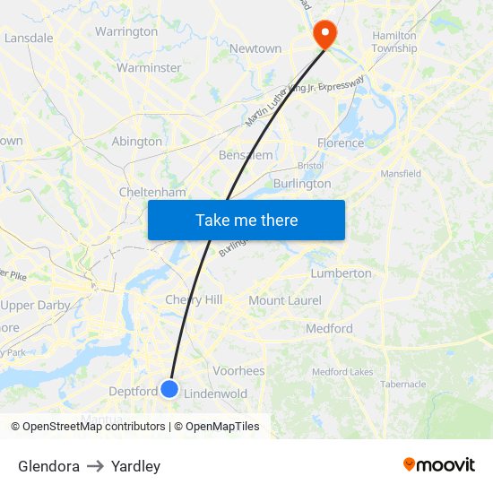 Glendora to Yardley map