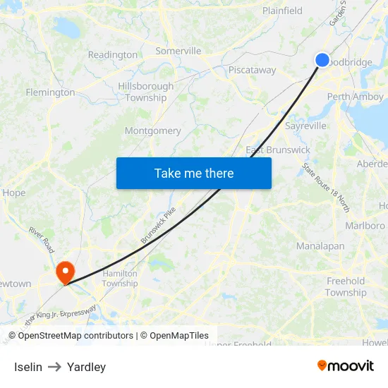 Iselin to Yardley map