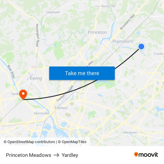 Princeton Meadows to Yardley map