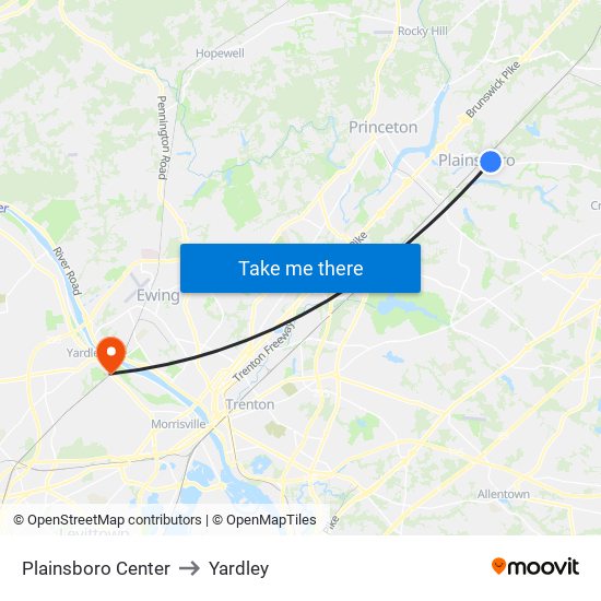 Plainsboro Center to Yardley map