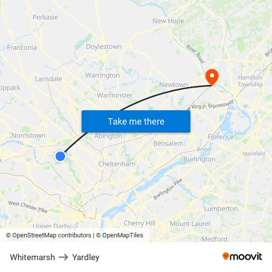 Whitemarsh to Yardley map