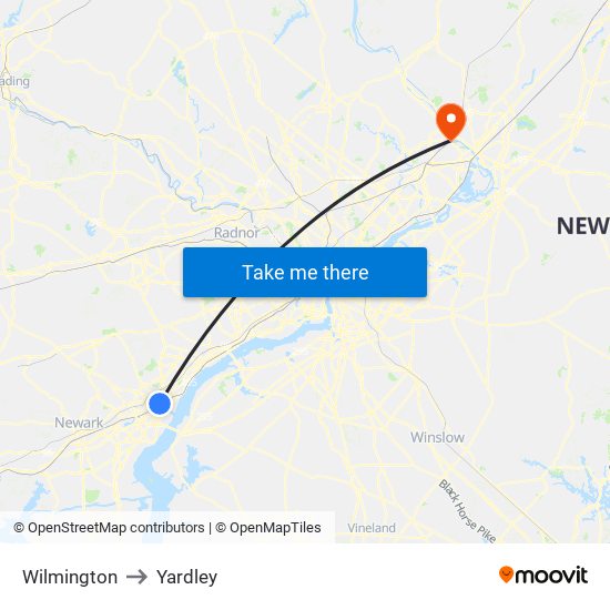 Wilmington to Yardley map