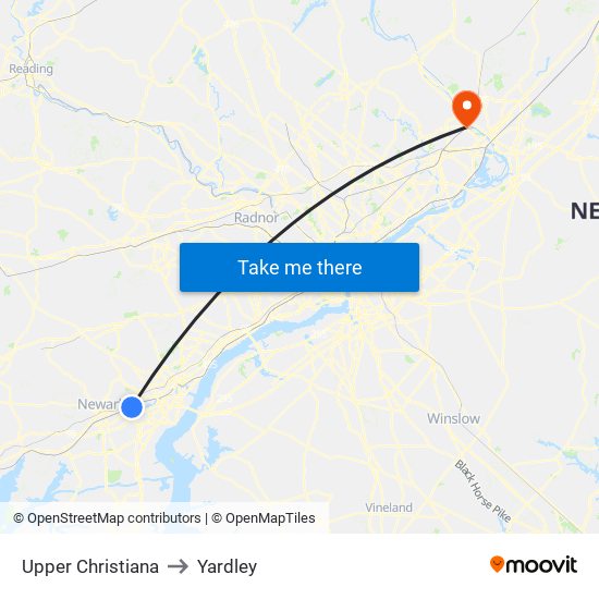 Upper Christiana to Yardley map