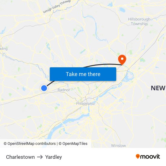 Charlestown to Yardley map