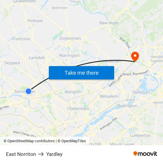 East Norriton to Yardley map