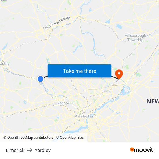 Limerick to Yardley map