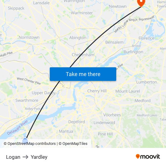Logan to Yardley map