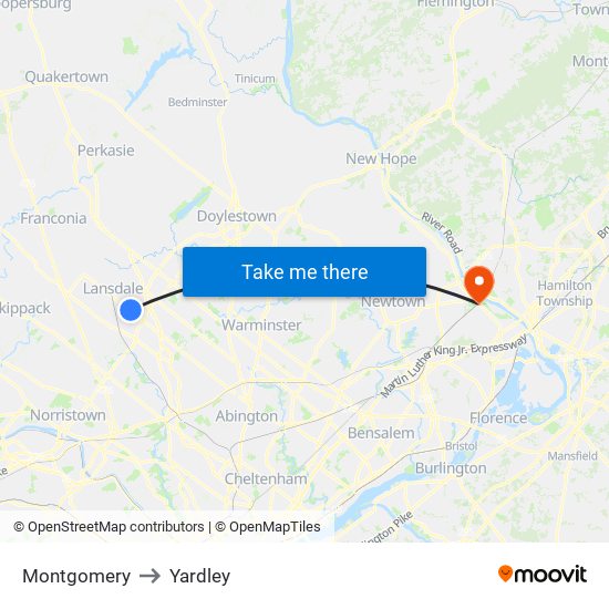 Montgomery to Yardley map