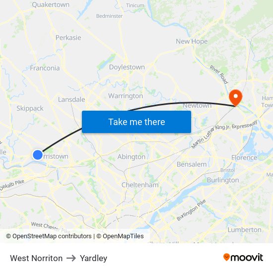 West Norriton to Yardley map