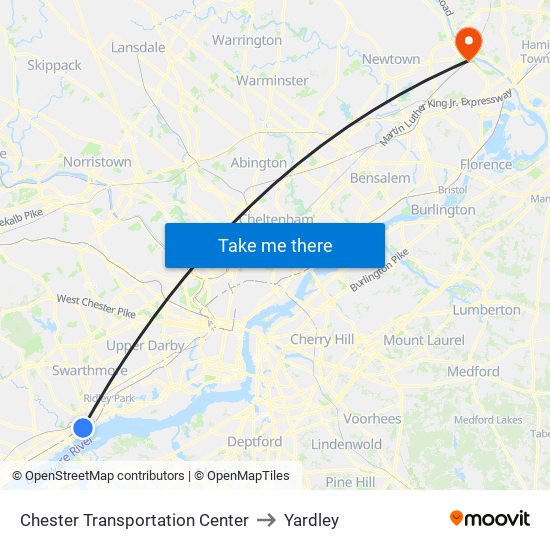 Chester Transportation Center to Yardley map