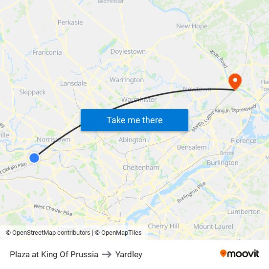 Plaza at King Of Prussia to Yardley map