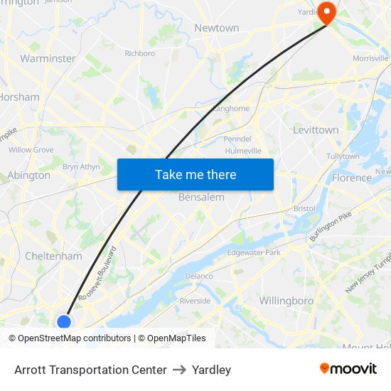 Arrott Transportation Center to Yardley map