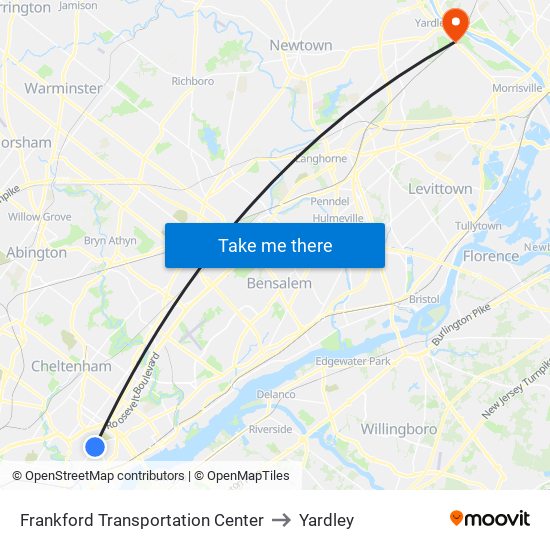 Frankford Transportation Center to Yardley map