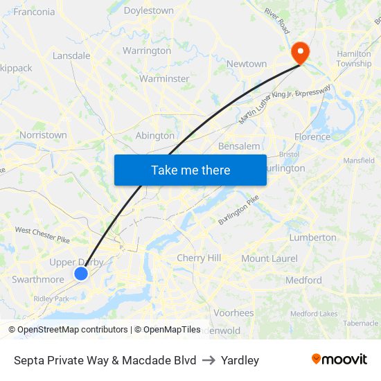 Septa Private Way & Macdade Blvd to Yardley map