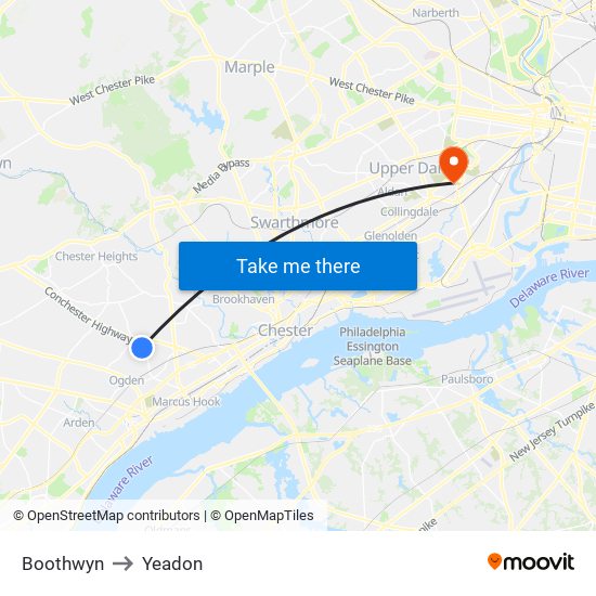 Boothwyn to Yeadon map