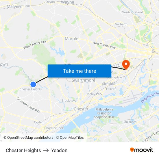 Chester Heights to Yeadon map
