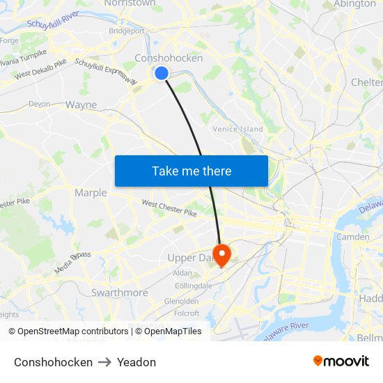 Conshohocken to Yeadon map