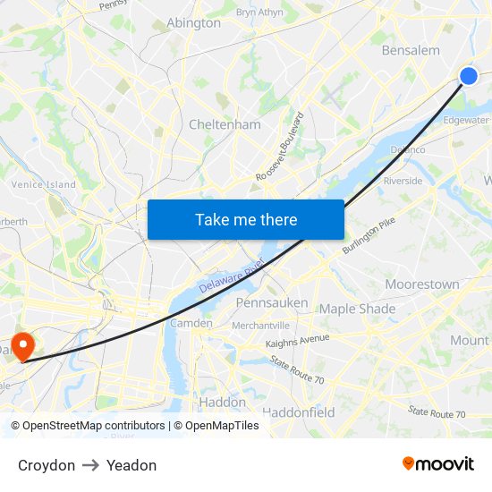 Croydon to Yeadon map