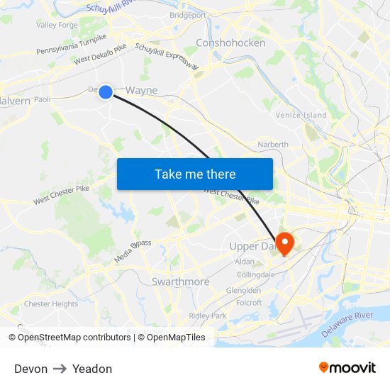 Devon to Yeadon map