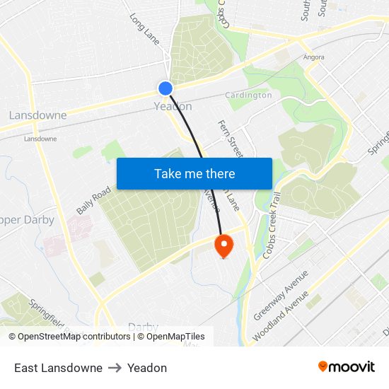 East Lansdowne to Yeadon map