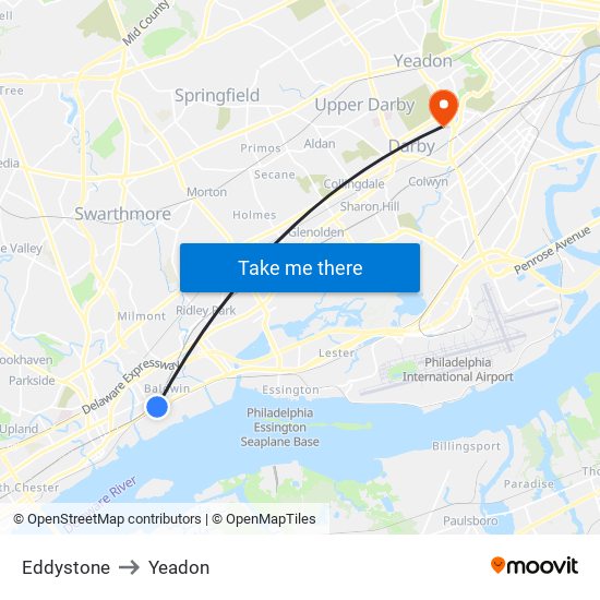 Eddystone to Yeadon map