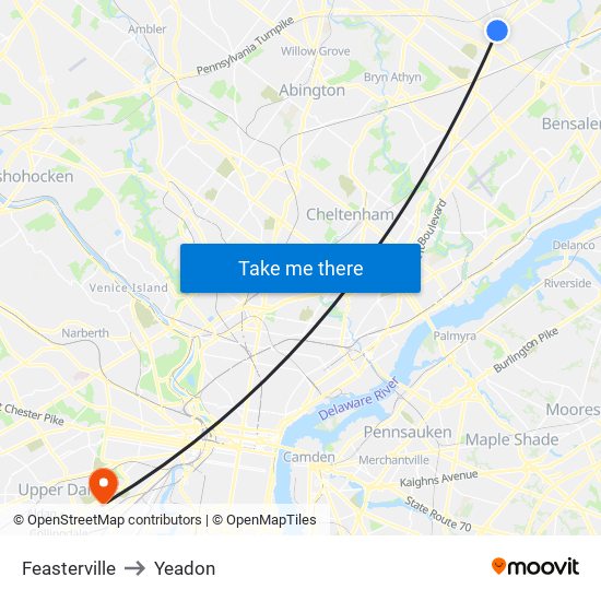 Feasterville to Yeadon map