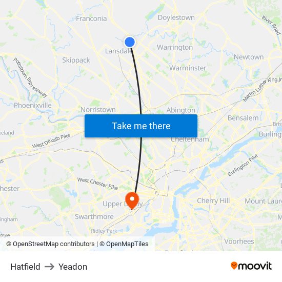 Hatfield to Yeadon map