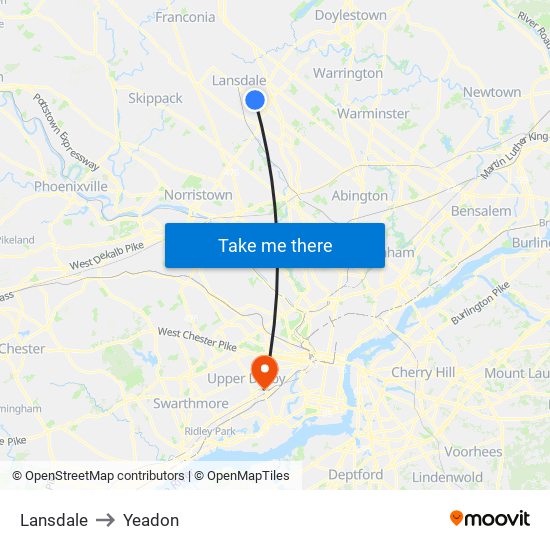 Lansdale to Yeadon map