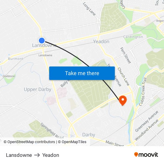 Lansdowne to Yeadon map
