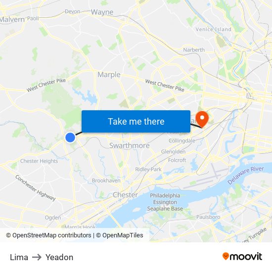 Lima to Yeadon map