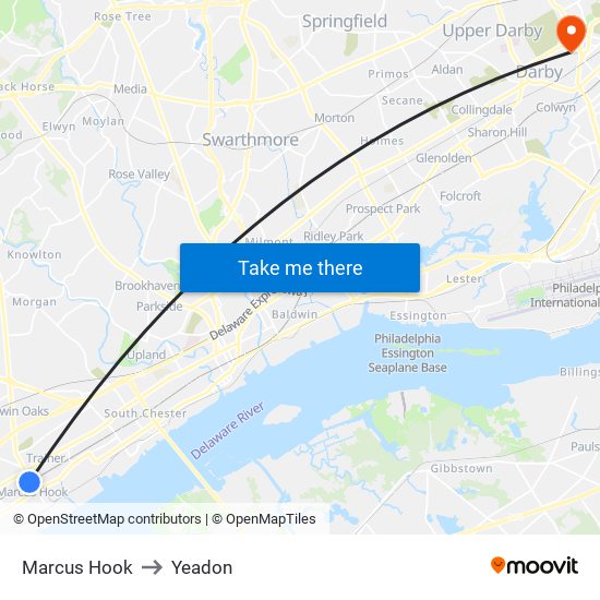 Marcus Hook to Yeadon map