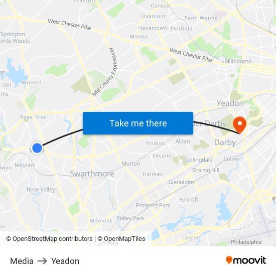 Media to Yeadon map