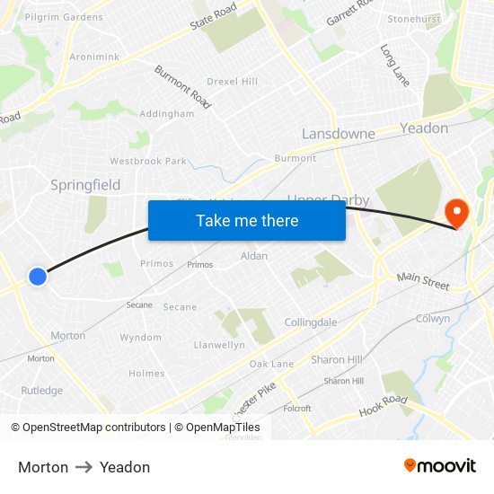 Morton to Yeadon map