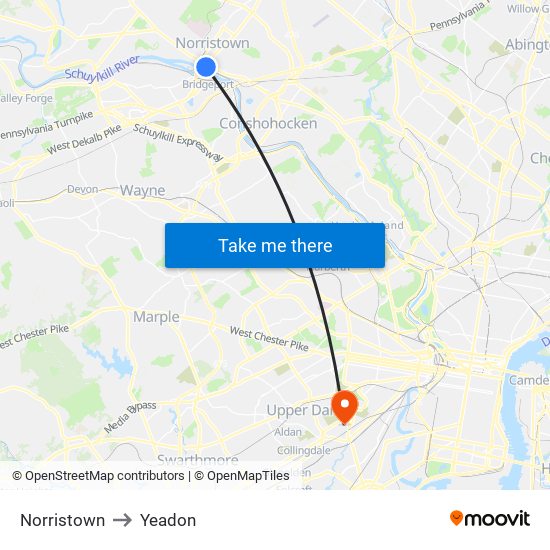 Norristown to Yeadon map