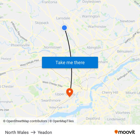North Wales to Yeadon map