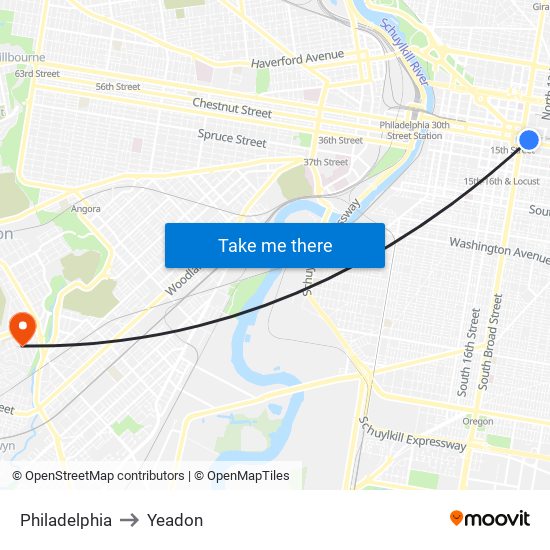 Philadelphia to Yeadon map