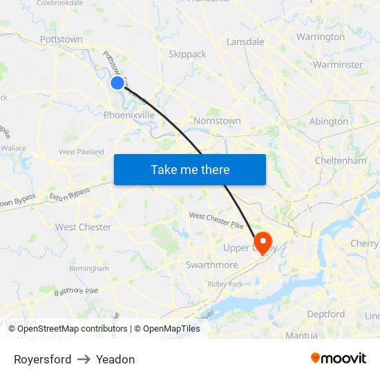 Royersford to Yeadon map