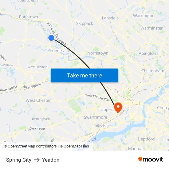 Spring City to Yeadon map