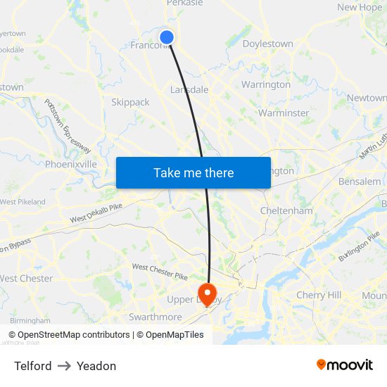 Telford to Yeadon map