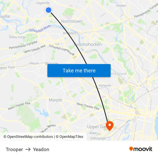 Trooper to Yeadon map